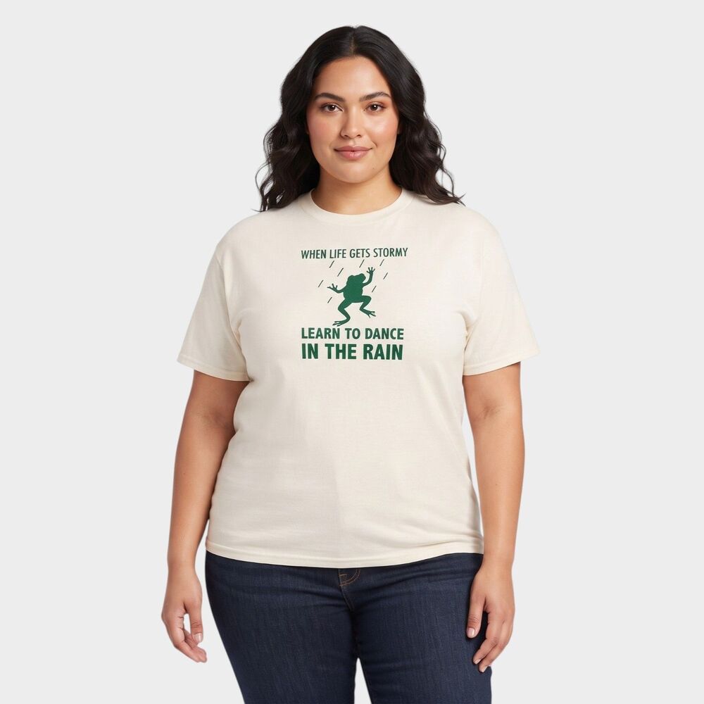 Hanes White T-Shirt Frog Graphic Learn To Dance In The Rain Tee Casual